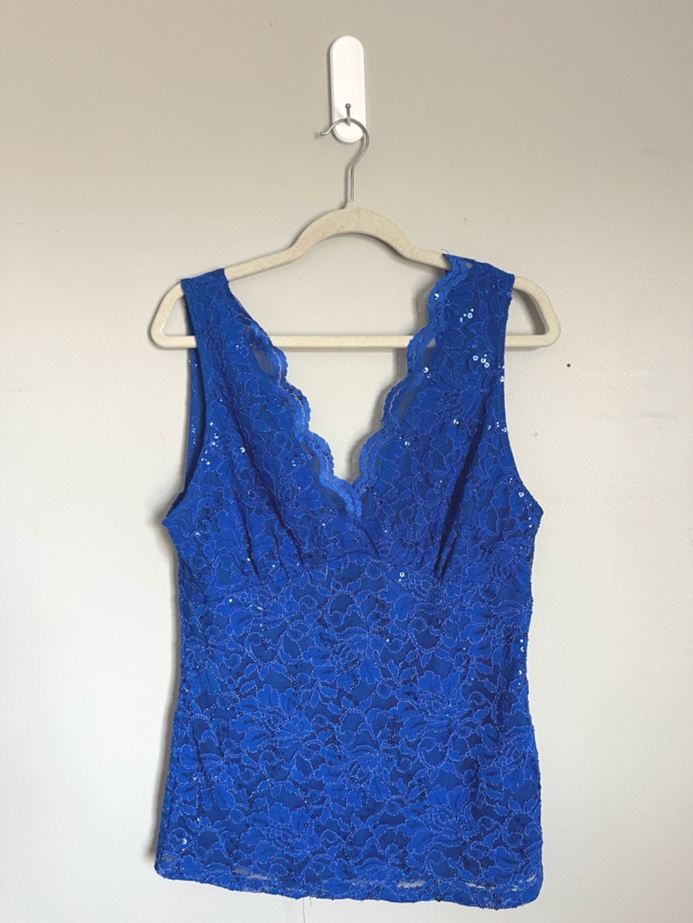 BOSTON PROPER | Royal Blue Lace Sequin Tank Top Sz XL - Picture 2 of 9